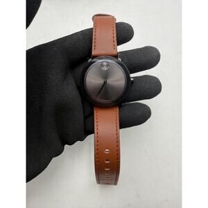 Movado Movado Edge Watch Brown Leather Strap Black Dial Not Working Parts Repair